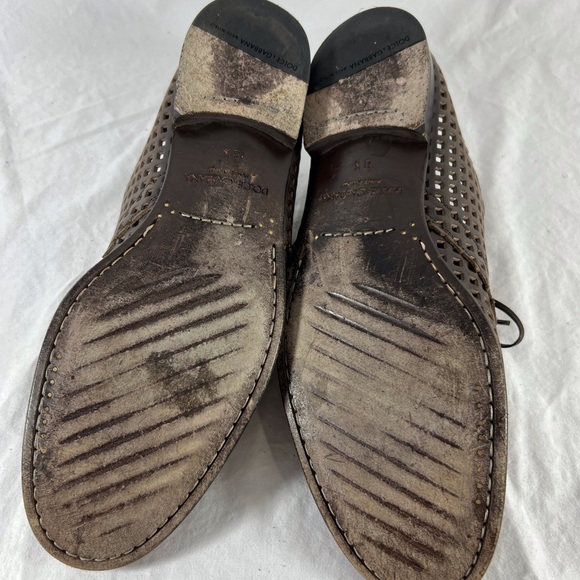 DOLCE & GABBANA Brown Perforated Leather Derby Shoes Made in Italy 8.5UK -9.5US - Picture 11 of 14